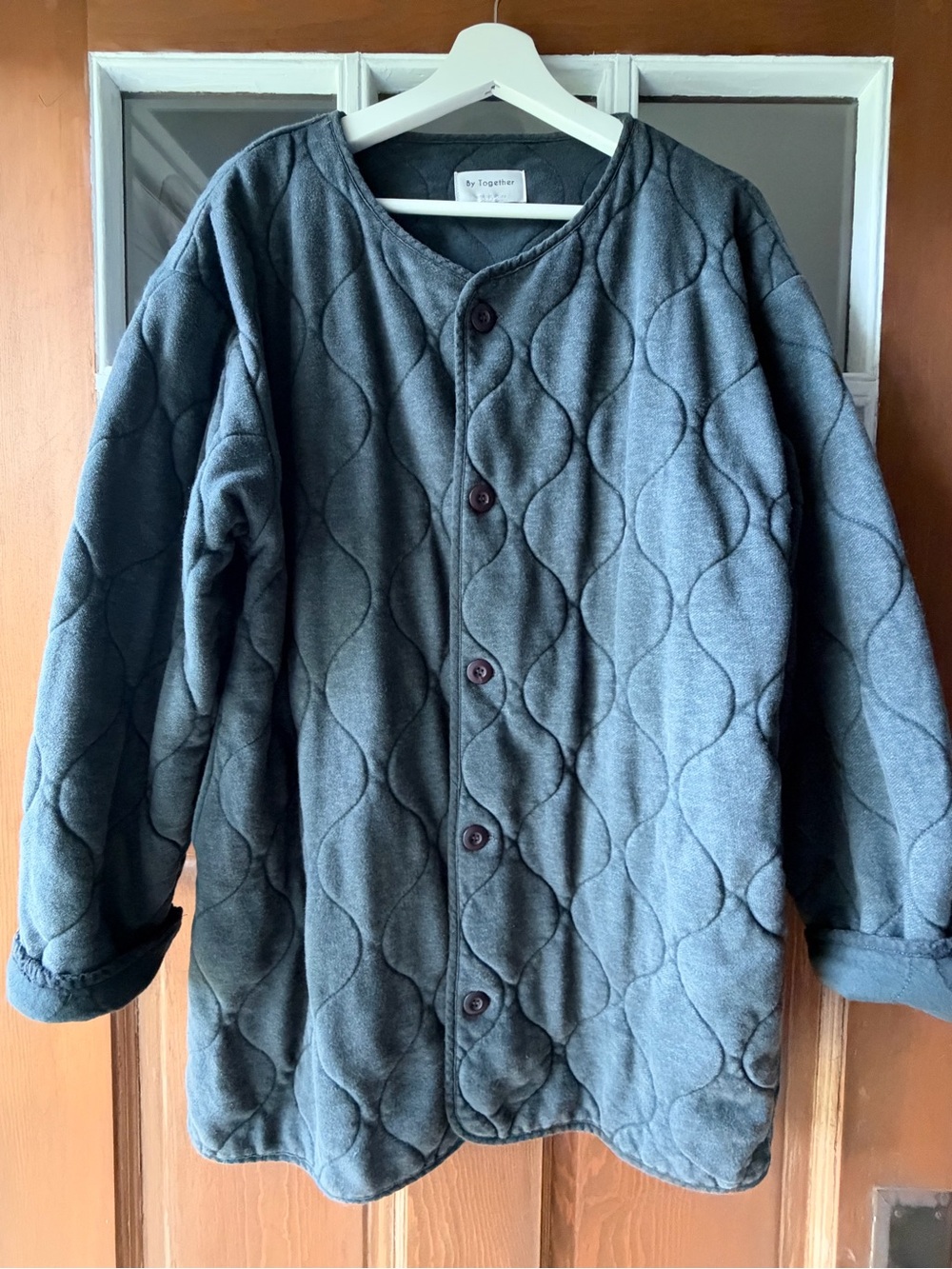 By Together Washed Black Quilted Oversized Jacket